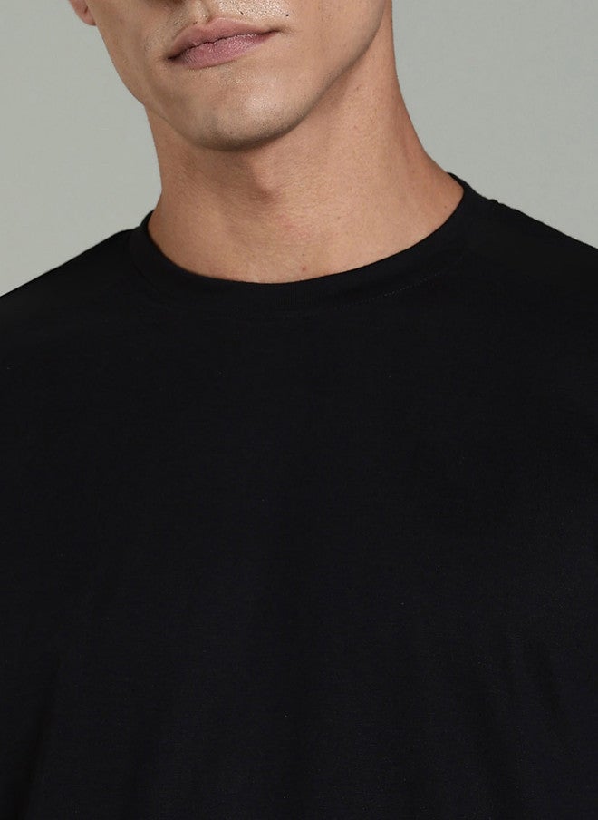 OUTLAWS Men's Solid Round Neck Cotton T-Shirt in Black | Color Lock Technology | No Shrinkage | Soft, Breathable & Comfortable Casual Wear - Image 2