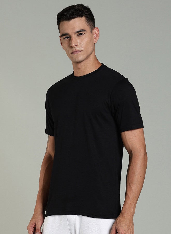 OUTLAWS Men's Solid Round Neck Cotton T-Shirt in Black | Color Lock Technology | No Shrinkage | Soft, Breathable & Comfortable Casual Wear - Image 4