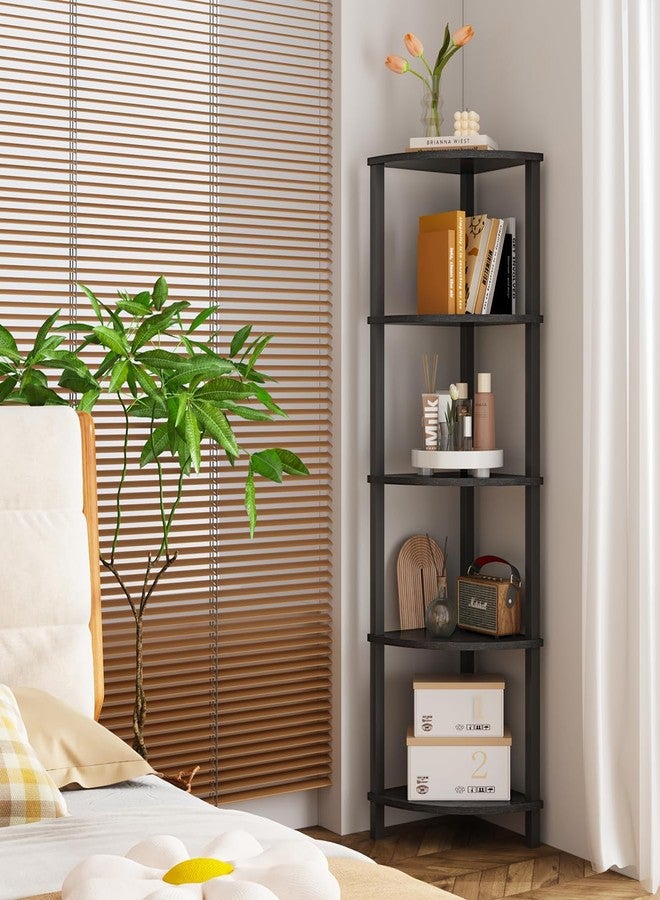 VIMBER Corner Shelf, 5-Tier Corner Bookshelf, Industrial Corner Ladder Shelf, Modern Display Shelf for Living Room, Bedroom, Kitchen, Home Office, Black UJSJ001B - Image 3