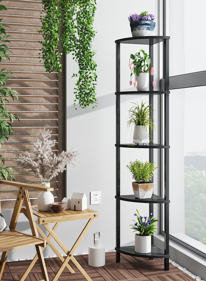 VIMBER Corner Shelf, 5-Tier Corner Bookshelf, Industrial Corner Ladder Shelf, Modern Display Shelf for Living Room, Bedroom, Kitchen, Home Office, Black UJSJ001B - Image 4