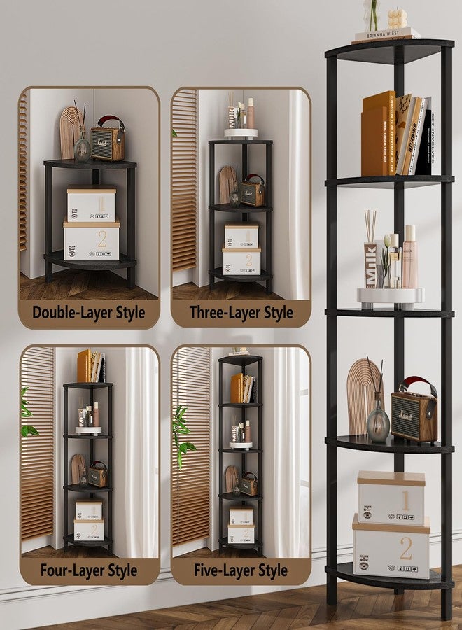 VIMBER Corner Shelf, 5-Tier Corner Bookshelf, Industrial Corner Ladder Shelf, Modern Display Shelf for Living Room, Bedroom, Kitchen, Home Office, Black UJSJ001B - Image 2