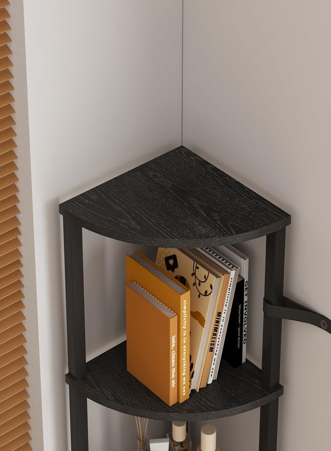 VIMBER Corner Shelf, 5-Tier Corner Bookshelf, Industrial Corner Ladder Shelf, Modern Display Shelf for Living Room, Bedroom, Kitchen, Home Office, Black UJSJ001B - Image 5