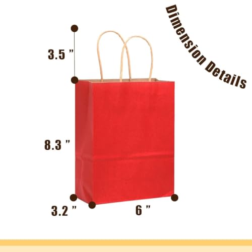 Amit Marketing Small Paper Bag with Handles - 6X3.15X8.25 Inch I Kraft Paper Bags I for Return Gifts, Wedding, Birthday, Party Favours, Shopping, Retail, Grocery, Craft & Business Use (Red, Set of 20) - Image 2