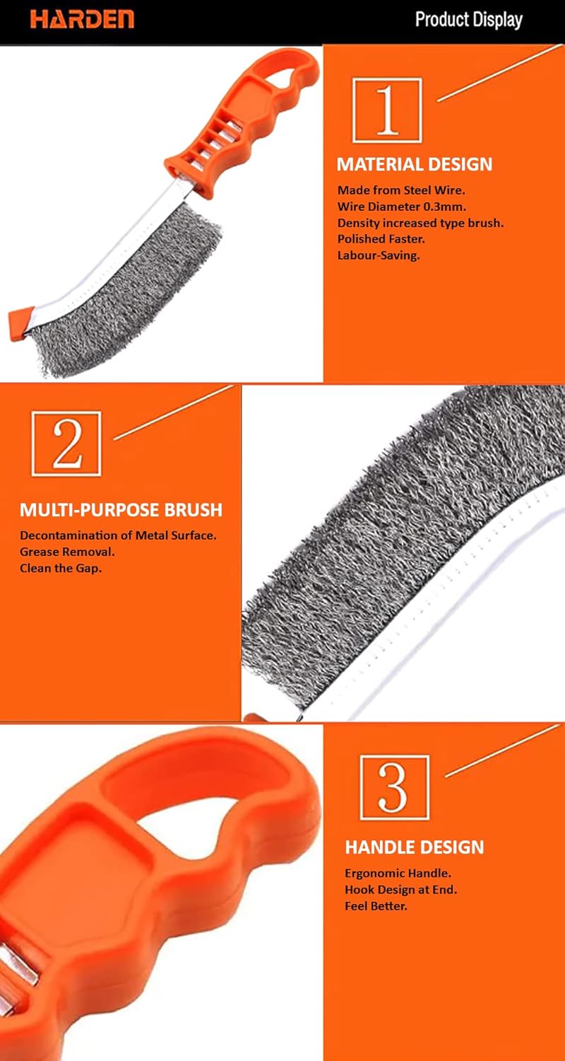 Harden Professional 225mm Hand Steel Wire Brush Scraper Plastic Handle for Derusting and Polishing 620140 - Image 4