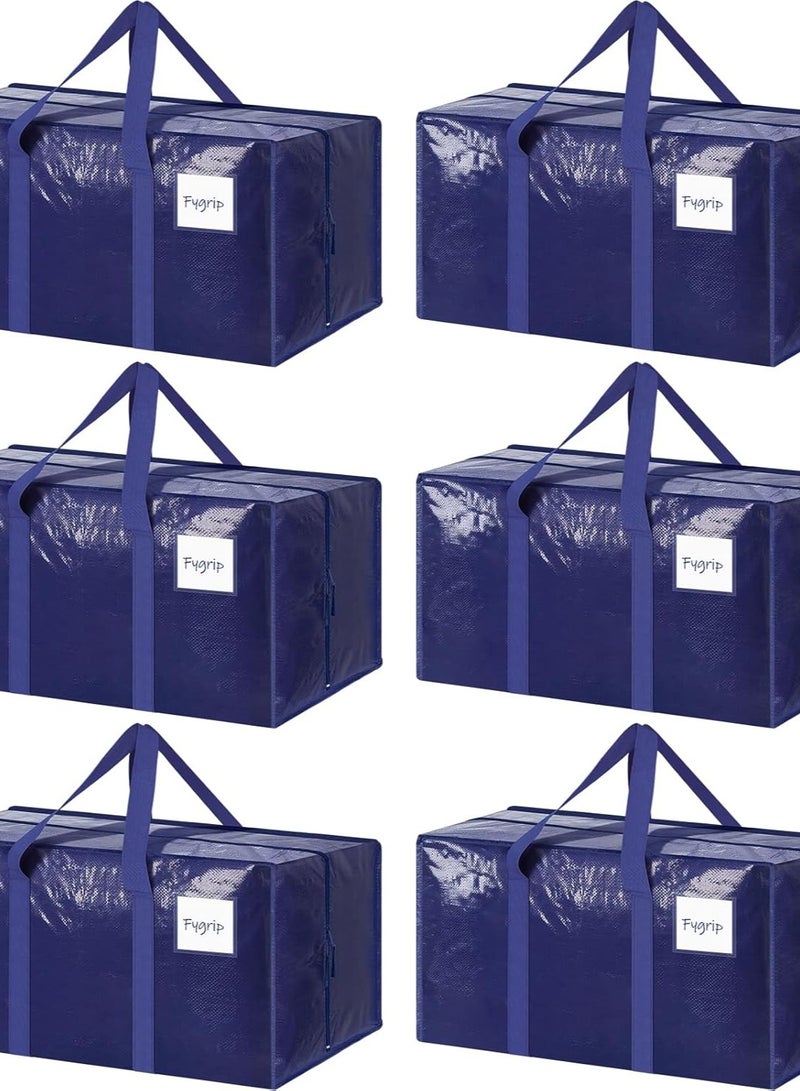LENND 6 Pack Extra Heavy Duty Large Moving Bags with Strong Zipper & Comfortable Handles, Sturdy & Durable Clothes Storage Bags Totes Bins, Blue Packing Moving Boxes for College Supplies, Dark Blue - Image 1