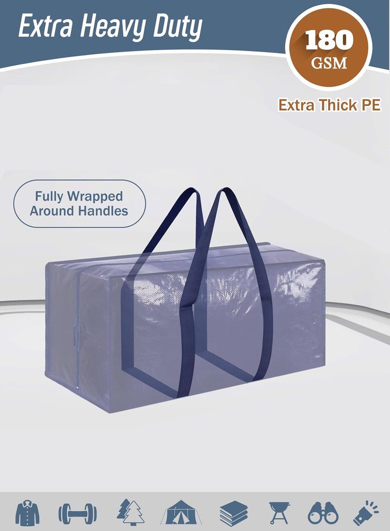 LENND 6 Pack Extra Heavy Duty Large Moving Bags with Strong Zipper & Comfortable Handles, Sturdy & Durable Clothes Storage Bags Totes Bins, Blue Packing Moving Boxes for College Supplies, Dark Blue - Image 2