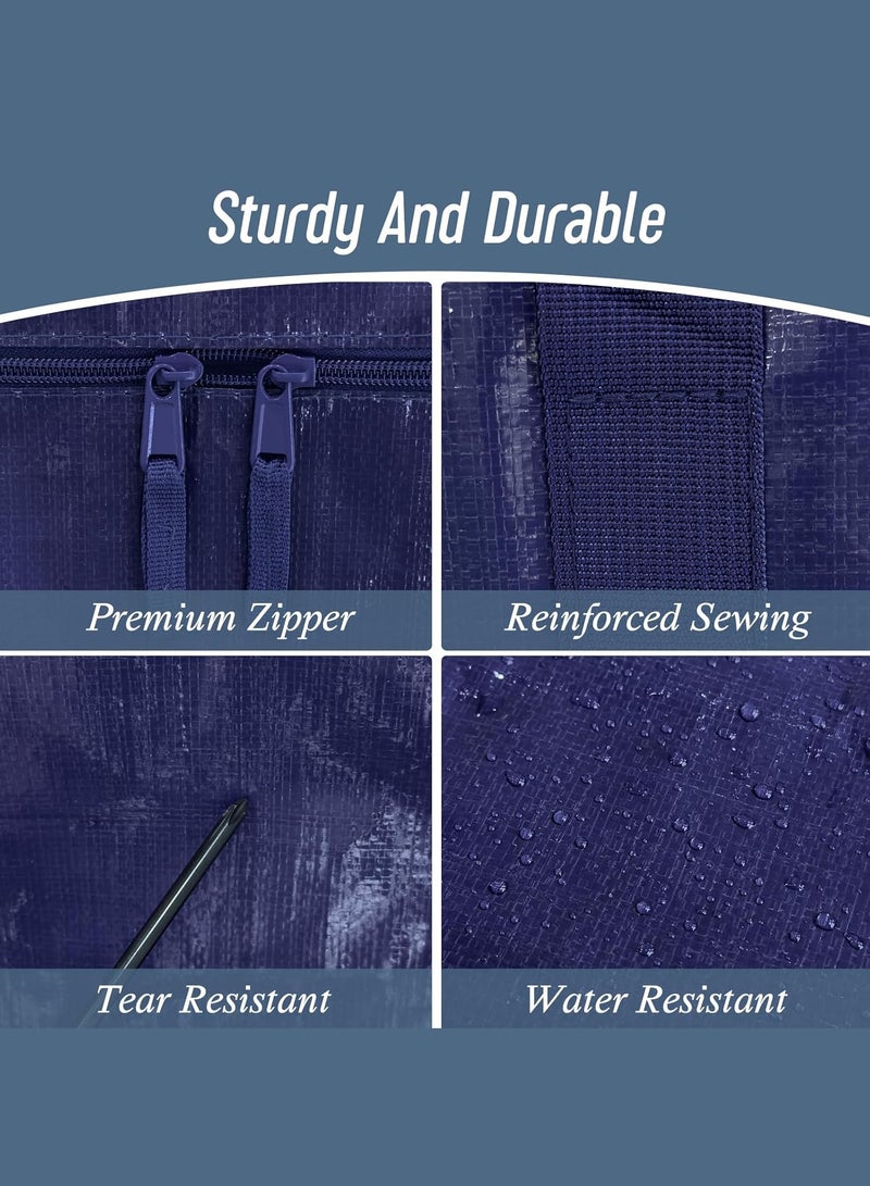 LENND 6 Pack Extra Heavy Duty Large Moving Bags with Strong Zipper & Comfortable Handles, Sturdy & Durable Clothes Storage Bags Totes Bins, Blue Packing Moving Boxes for College Supplies, Dark Blue - Image 3