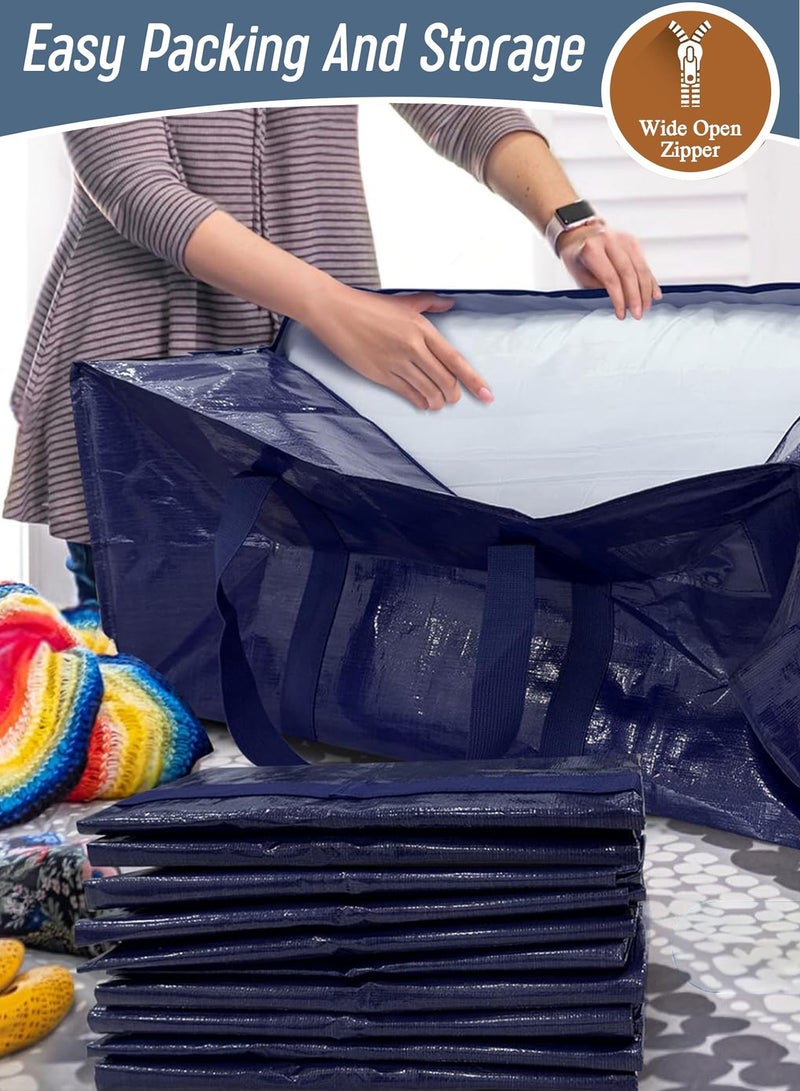 LENND 6 Pack Extra Heavy Duty Large Moving Bags with Strong Zipper & Comfortable Handles, Sturdy & Durable Clothes Storage Bags Totes Bins, Blue Packing Moving Boxes for College Supplies, Dark Blue - Image 4