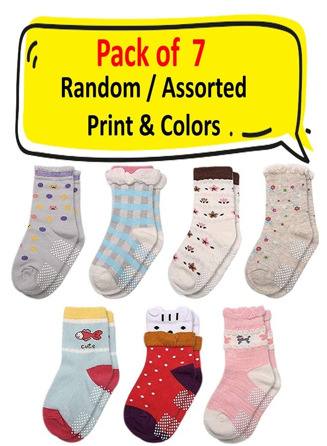 Kidbee Baby Kids Girl's Organic Soft Cotton Anti Slip/Anti Skid Socks Multicolor (2-3 Years, 7 Pairs) - Image 3