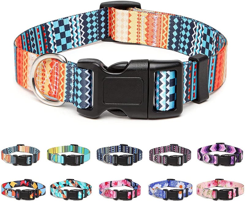 Qpets® طوق كلب بأسلوب بوهيمي من الفولاذ المقاوم للصدأ والبلاستيك والنايلون مع أنماط قابل للتعديل 33-55 سم طوق حيوانات أليفة ناعم ومريح لحزام الكلب للكلاب الصغيرة والمتوسطة والكبيرة 15-30 كجم (الحجم: م)، متعدد الألوان - Image 1