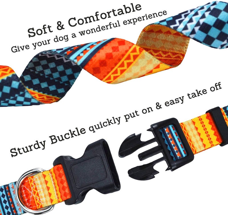Qpets® طوق كلب بأسلوب بوهيمي من الفولاذ المقاوم للصدأ والبلاستيك والنايلون مع أنماط قابل للتعديل 33-55 سم طوق حيوانات أليفة ناعم ومريح لحزام الكلب للكلاب الصغيرة والمتوسطة والكبيرة 15-30 كجم (الحجم: م)، متعدد الألوان - Image 4