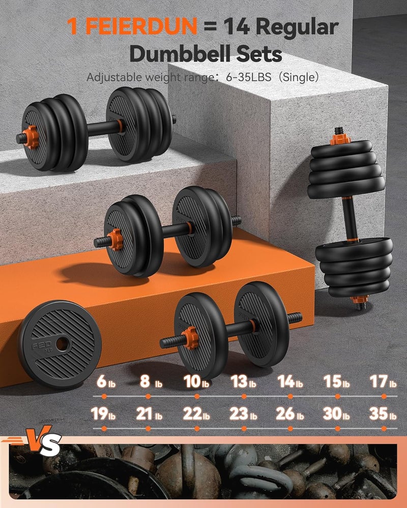 FEIERDUN Adjustable Dumbbells, 20/30/45/70/90lbs Free Weight Set with Connector, 4 in1 Dumbbells Set Used as Barbell, Kettlebells, Push up Stand, Fitness Exercises for Home Gym - Image 3