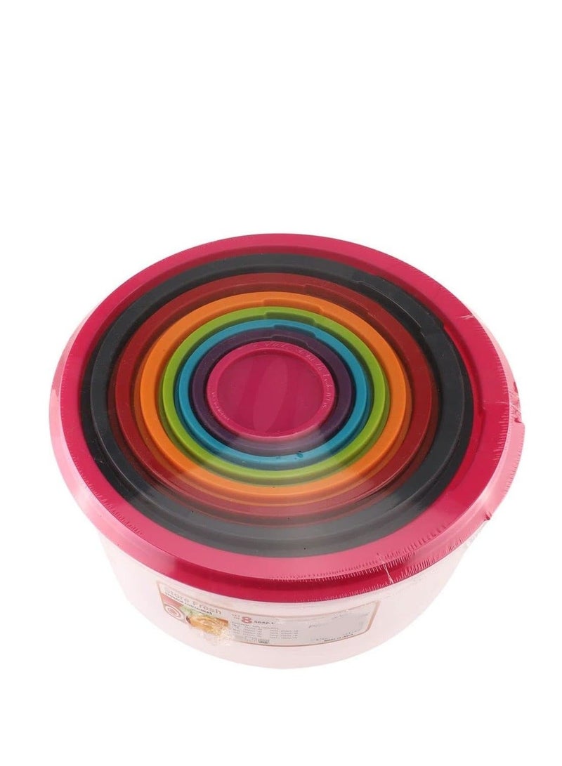 BASURRAH Teproin Round Plastic Food Storage Container Set of 8 with Multi-Colored Lids - Image 2