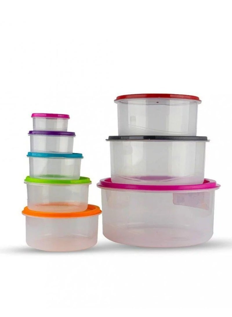 BASURRAH Teproin Round Plastic Food Storage Container Set of 8 with Multi-Colored Lids - Image 3