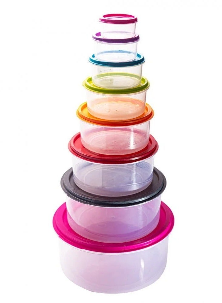 BASURRAH Teproin Round Plastic Food Storage Container Set of 8 with Multi-Colored Lids - Image 5