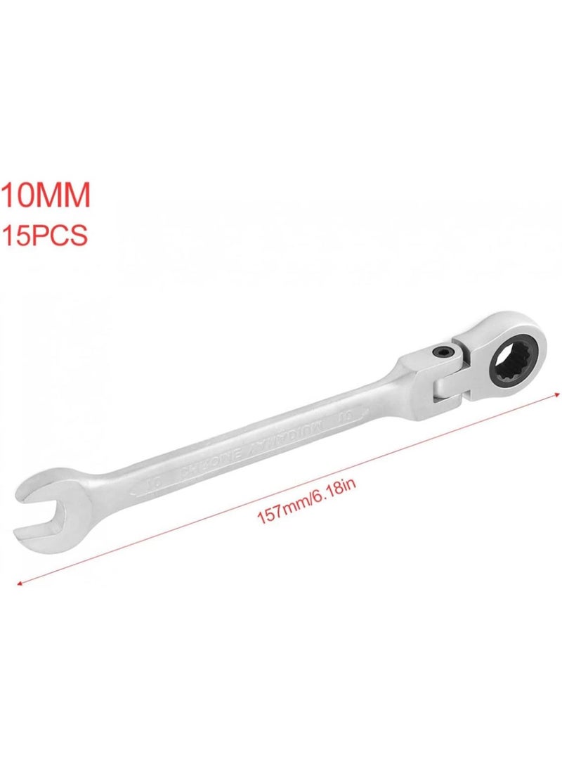 GGOOT Hardware Tools Home Improvement, Open-end Spanners Practical 10MM CRV72 Flexible Head Matte Ratchet Dual-use Wrench Polished Foldable - Image 2