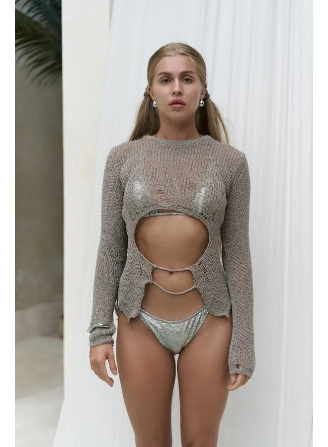 Bohemai  Hanoi Rope Detail Beige Tricot Crop for Women | Best Price UAE