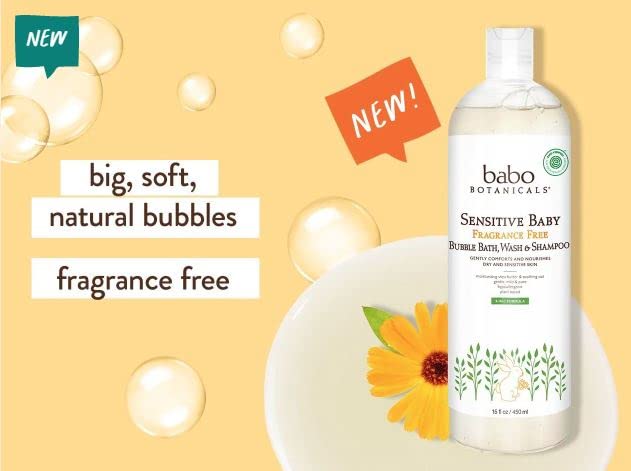 Babo Botanicals بابل بوتانيكالز حمام فقاعات وغسول 2 في 1 خالي من العطور للأطفال - زبدة الشيا، كاليندولا والشوفان - نباتي - معتمد من EWG - للأطفال والرضع - Image 2
