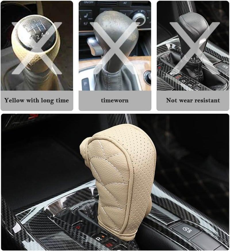 Car Gear Shift Cover,Leather Gear Shifter Cover for Protecting Stick Shift Knob,Universal Breathable Car Shifter Cover Car Interior Accessories for Most Cars Trucks SUVs (Black) - Image 5