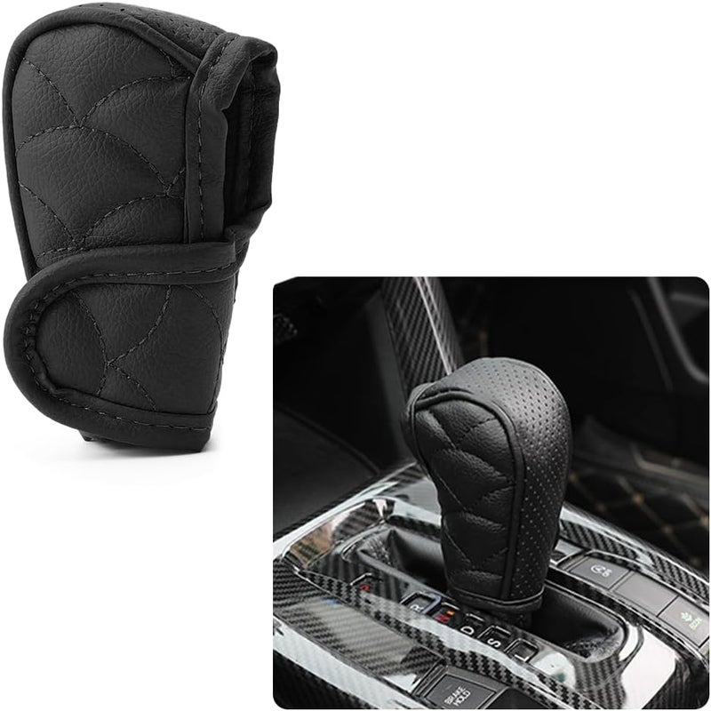 Car Gear Shift Cover,Leather Gear Shifter Cover for Protecting Stick Shift Knob,Universal Breathable Car Shifter Cover Car Interior Accessories for Most Cars Trucks SUVs (Black) - Image 1