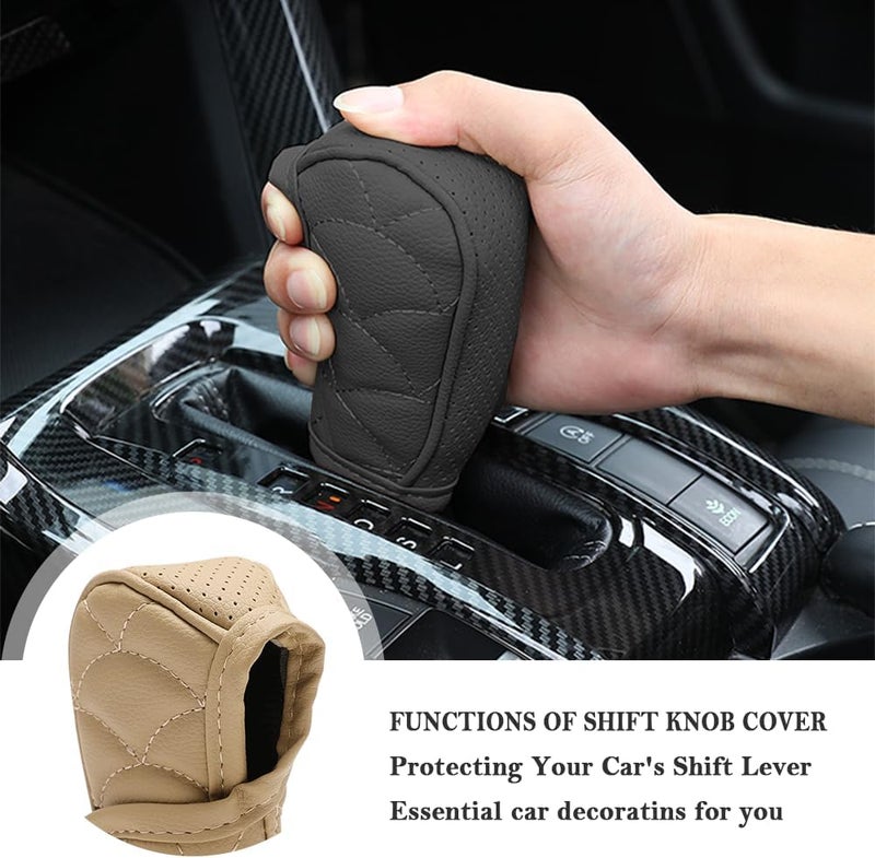 Car Gear Shift Cover,Leather Gear Shifter Cover for Protecting Stick Shift Knob,Universal Breathable Car Shifter Cover Car Interior Accessories for Most Cars Trucks SUVs (Black) - Image 3