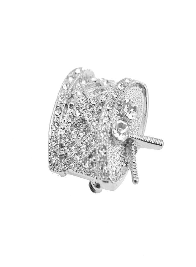 Spinningdaisy Tiny Jewel Crystal Music Note Drum Brooch Pin Silver - Image 2
