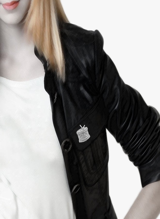 Spinningdaisy Tiny Jewel Crystal Music Note Drum Brooch Pin Silver - Image 5