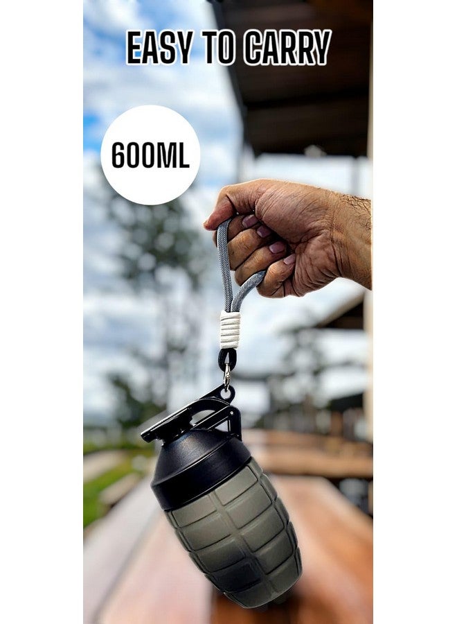 RIANZ Grenade Shape Protien Shaker Bottle Blender 600ml/20oz -Pre Workout Shaker Bottles for Protein Mixes - 100% BPA-Free, Leak Proof with Shaker Ball - 1 Pc (Black) - Image 2
