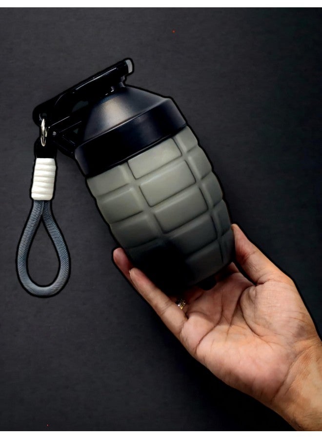 RIANZ Grenade Shape Protien Shaker Bottle Blender 600ml/20oz -Pre Workout Shaker Bottles for Protein Mixes - 100% BPA-Free, Leak Proof with Shaker Ball - 1 Pc (Black) - Image 1