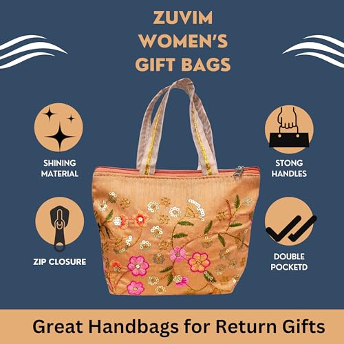 Zuvim Women’s Pooja Bags for Return Gift Women Purse with Double Pockets Zipper for Ladies Gifting for Haldi Mehandi Wedding Festivals, Multicolors (Pack of 6) - Image 5