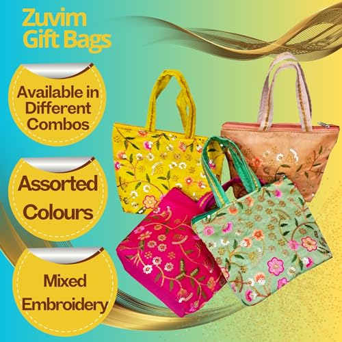 Zuvim Women’s Pooja Bags for Return Gift Women Purse with Double Pockets Zipper for Ladies Gifting for Haldi Mehandi Wedding Festivals, Multicolors (Pack of 6) - Image 3