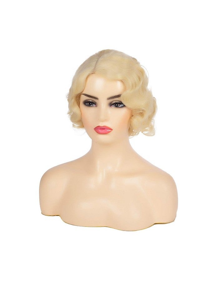 Kaneles Short Blonde Curly Wig Finger Wave Synthetic Hair For Women 1920S Halloween Cosplay Costume Party Come With Wig Cap (Blonde) - Image 3