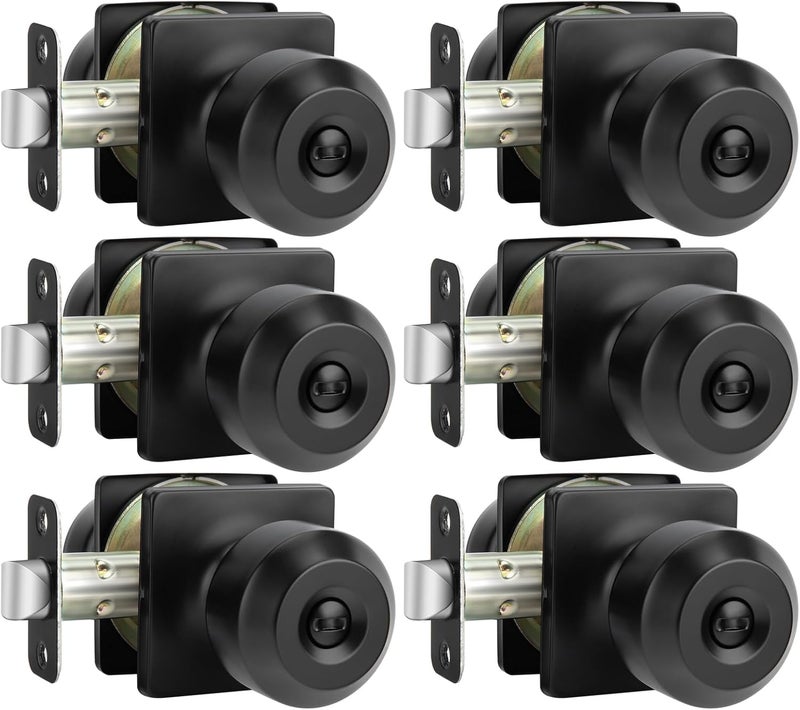 Haidms 6 Pack Matte Black Door Knobs Interior, Privacy Interior Door Knob for Bedroom or Bathroom Classic Black Round Doorknobs Hardware(Square Panel Interior Door Konbs) - Image 1
