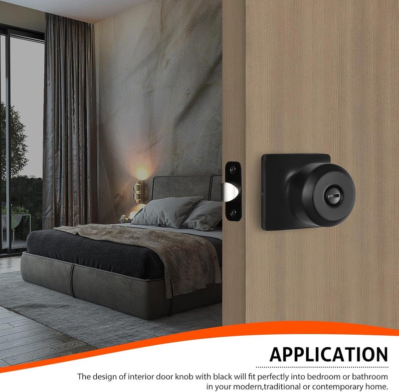 Haidms 6 Pack Matte Black Door Knobs Interior, Privacy Interior Door Knob for Bedroom or Bathroom Classic Black Round Doorknobs Hardware(Square Panel Interior Door Konbs) - Image 2