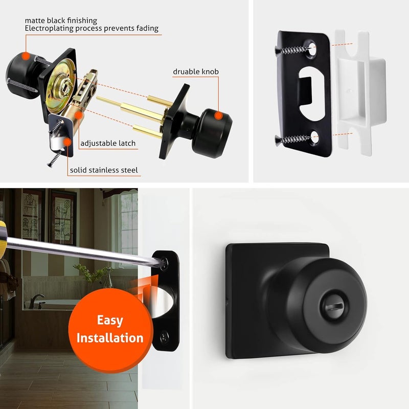 Haidms 6 Pack Matte Black Door Knobs Interior, Privacy Interior Door Knob for Bedroom or Bathroom Classic Black Round Doorknobs Hardware(Square Panel Interior Door Konbs) - Image 5