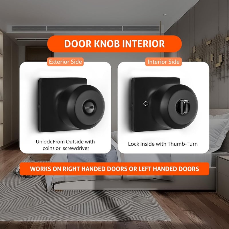 Haidms 6 Pack Matte Black Door Knobs Interior, Privacy Interior Door Knob for Bedroom or Bathroom Classic Black Round Doorknobs Hardware(Square Panel Interior Door Konbs) - Image 3
