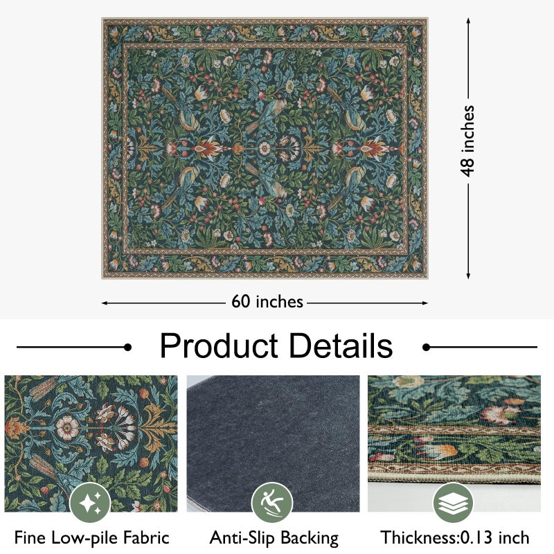 Anidaroel 48"x60" Office Chair Mat for Hardwood Floor, Anti-Slip Floor Mat for Office Chair, Vintage Floral Bird Desk Floor Mat, Low Plie Office Rugs for Rolling Chairs, Navy Blue - Image 4
