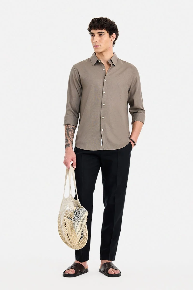 SNITCH Khaki Textured Long Sleeve Regular Fit Shirt