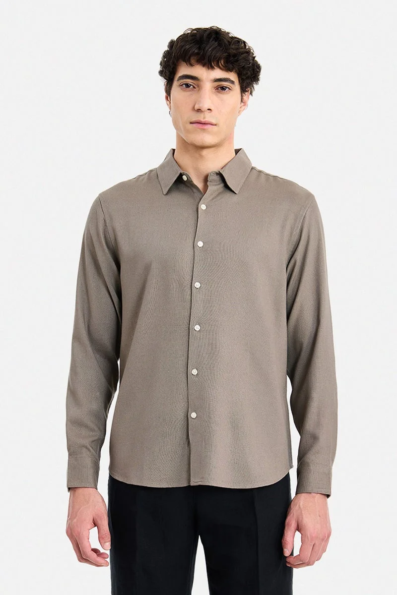 SNITCH Khaki Textured Long Sleeve Regular Fit Shirt