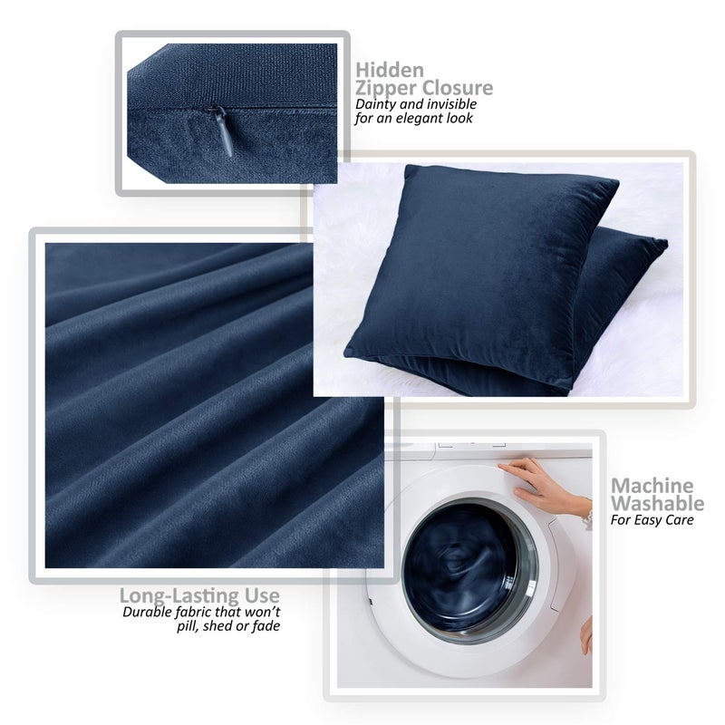 Nestl Throw Pillow Covers  Cozy Velvet Decorative Outdoor Pillow Covers 20X20 Inches  Soft Solid Cushion Covers for Sofa  Bed and Car  Set of 4 - Navy Blue - Image 3