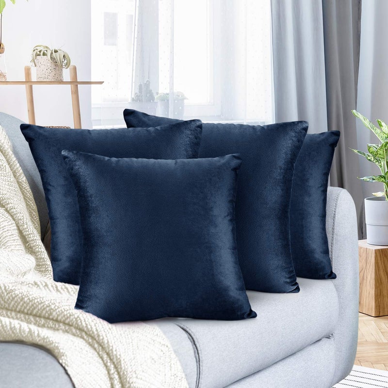Nestl Throw Pillow Covers  Cozy Velvet Decorative Outdoor Pillow Covers 20X20 Inches  Soft Solid Cushion Covers for Sofa  Bed and Car  Set of 4 - Navy Blue - Image 1
