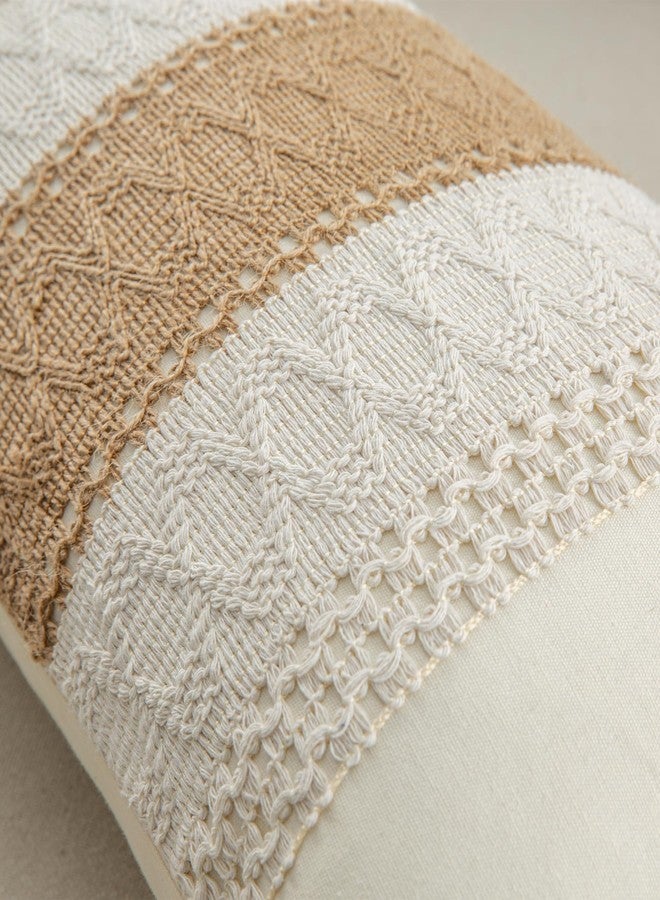 Mayler Yee Lumbar Throw Pillow Covers 12 x 20 Inch 1PC for Farmhouse Living Room, Cotton & Burlap Textured Striped Woven Boho Pillow Covers (Beige & Brown, Single Striped) - Image 4