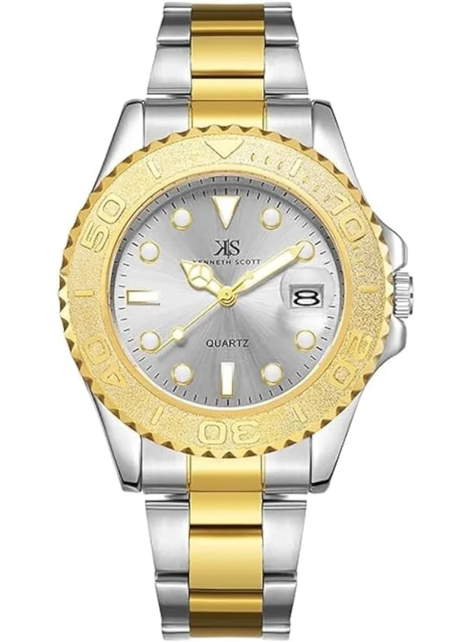 KENNETH SCOTT Kenneth Scott Men SL28D Movement Watch, Analog Display and Stainless Steel Strap - K23022-TBTW, Gold/Silver