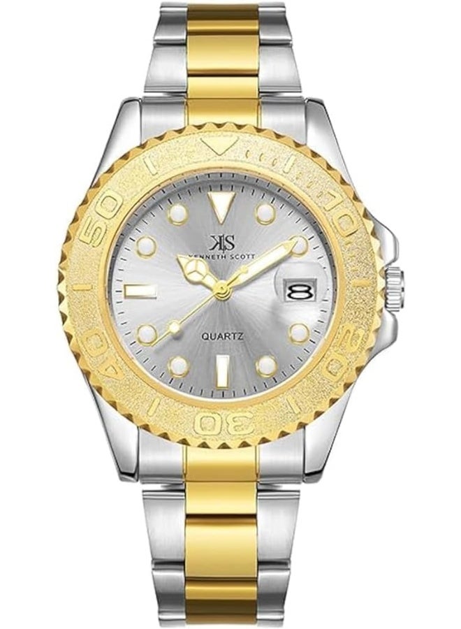 كينيث سكوت ساعة كينيث سكوت للرجال بحركة  وشاشة بعقارب وسوار من الستانلس ستيل - ذهبيفضي - Image 1