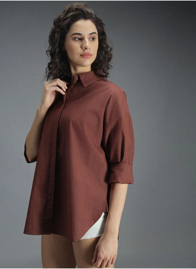 هاي ستار High Star Solid Long Sleeve Oversized Shirt