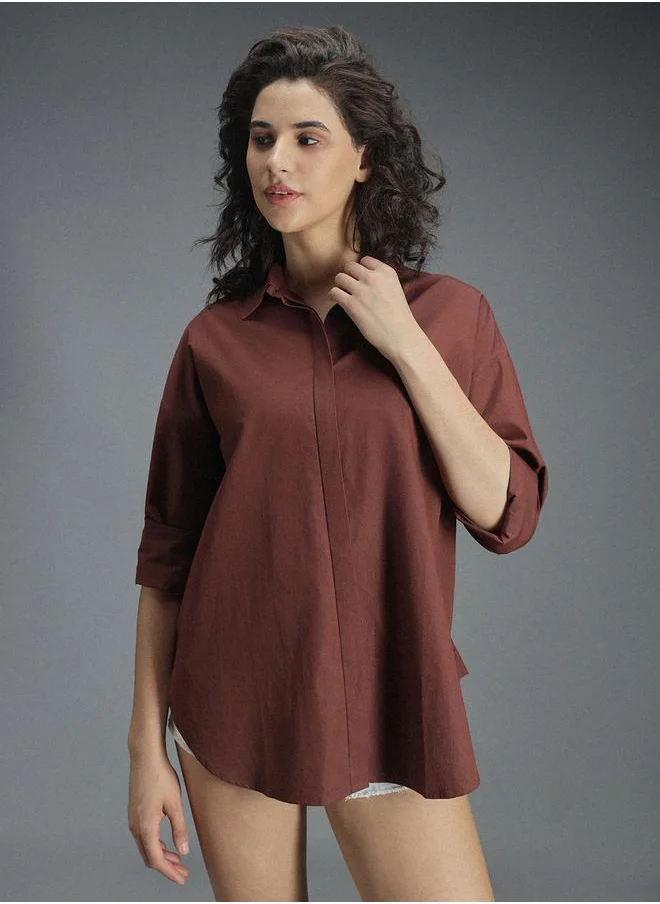 هاي ستار High Star Solid Long Sleeve Oversized Shirt