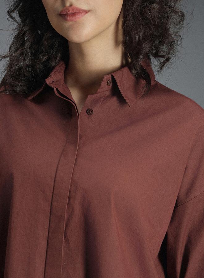 HIGH STAR Solid Long Sleeve Oversized Shirt - Image 4