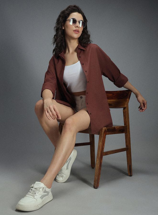 HIGH STAR Solid Long Sleeve Oversized Shirt - Image 5