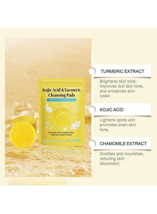 Kojic Acid andCleansing, Turmearic Cleansing Pads with Vitamin B5, Vitamin C, Turmeric Infused Foaming Exfoliating, Turmeric Lemon Chamomile for Face -60PCS (Pack of 1) (106 d) - Image 5
