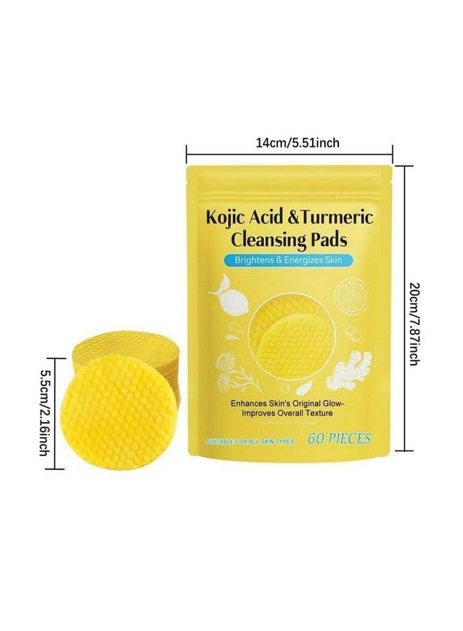 Kojic Acid andCleansing, Turmearic Cleansing Pads with Vitamin B5, Vitamin C, Turmeric Infused Foaming Exfoliating, Turmeric Lemon Chamomile for Face -60PCS (Pack of 1) (106 d) - Image 2